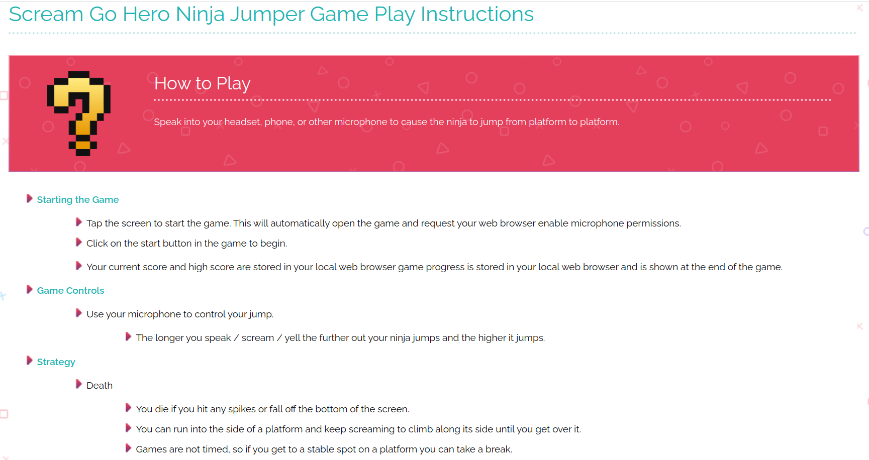 The screenshot of an online games rules that using child'd sound to control the games